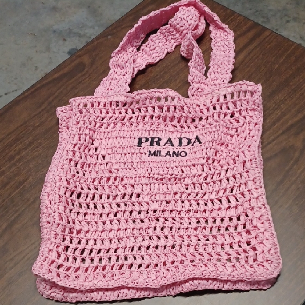 Prada Pink Crochet Tote Bag